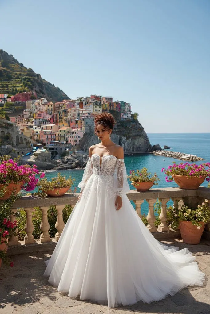 Robe Paul & Nathalie en tulle à manches longues, vue de face